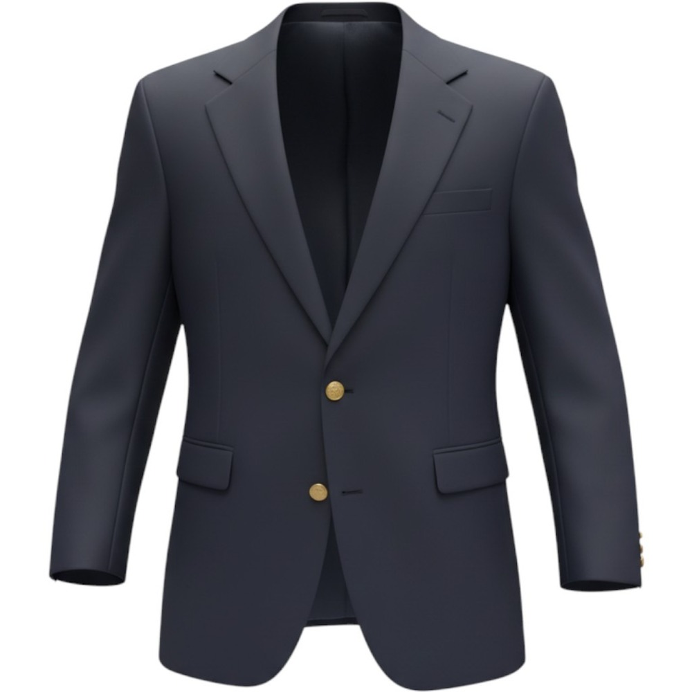 (B4) Haggar Mens Navy Blue Two Button Blazer Gold Crest Buttons 42L Sport Coat